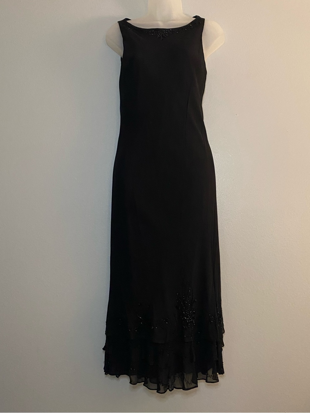 Vintage Jones New York Black Silk Sleeveless Beaded Maxi Dress